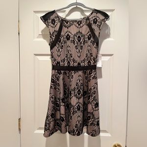 Trixxi dress with mesh and lace. Black and beige colors. Semi formal.